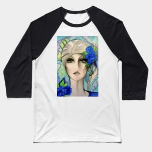 BLUE ART DECO 70S DOLLY GIRL IN TURBAN Baseball T-Shirt